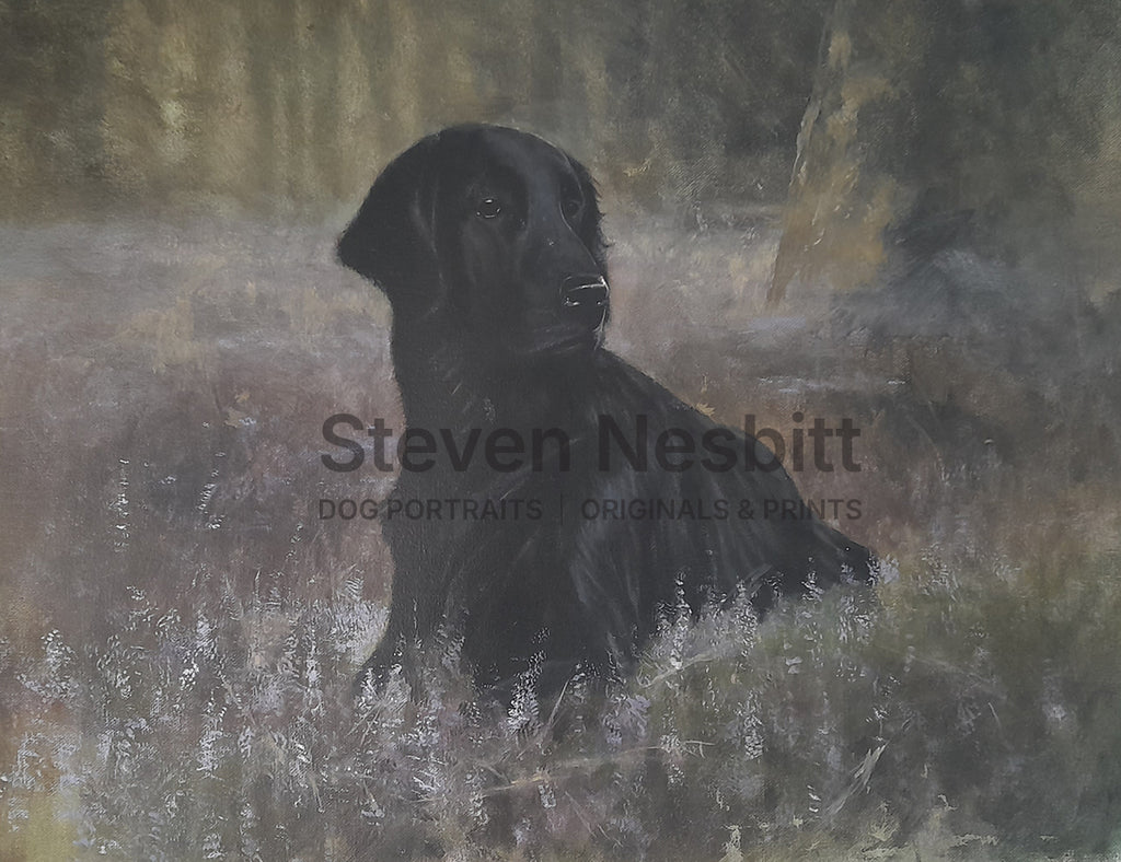 Flatcoat Resting in Woods Original Painting