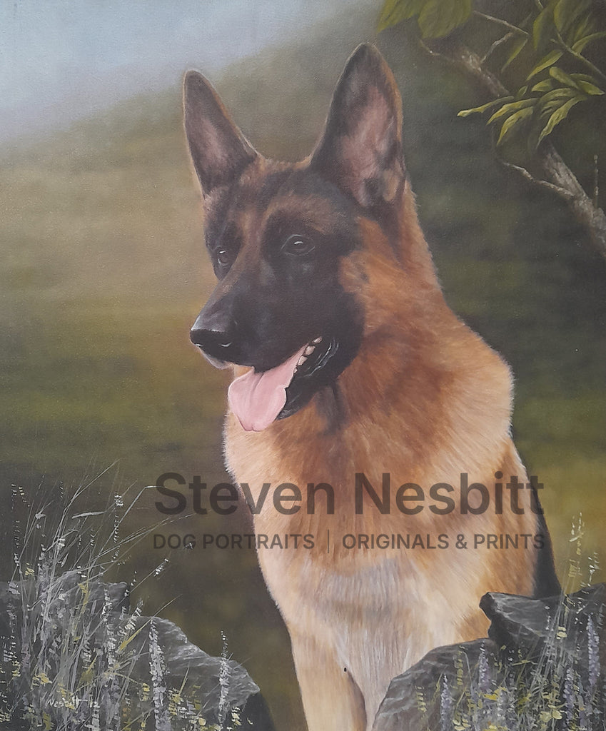 German Shepherd by the Wall Original Painting