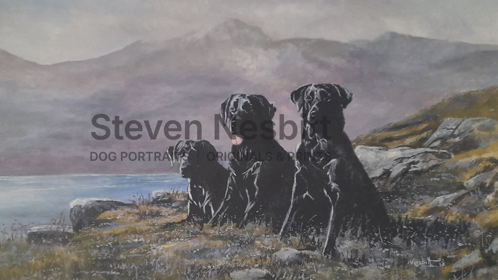 Three Labs in The Lakes Original Painting