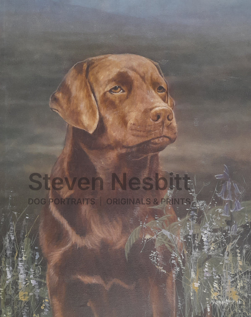 Lab with Flowers Original Painting